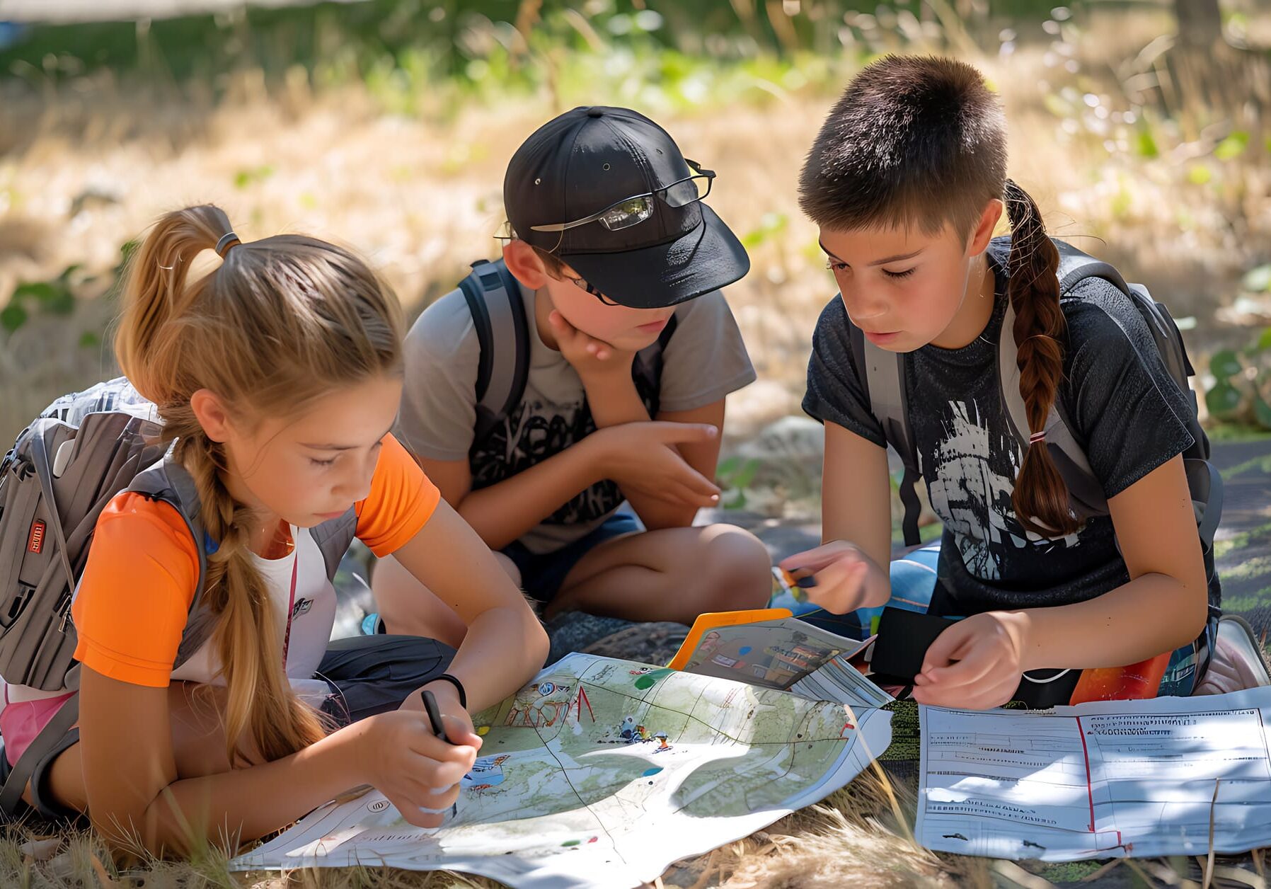 Young Explorers: Kids Engaging in Orienteering Adventure with Compasses on Campus Map Course