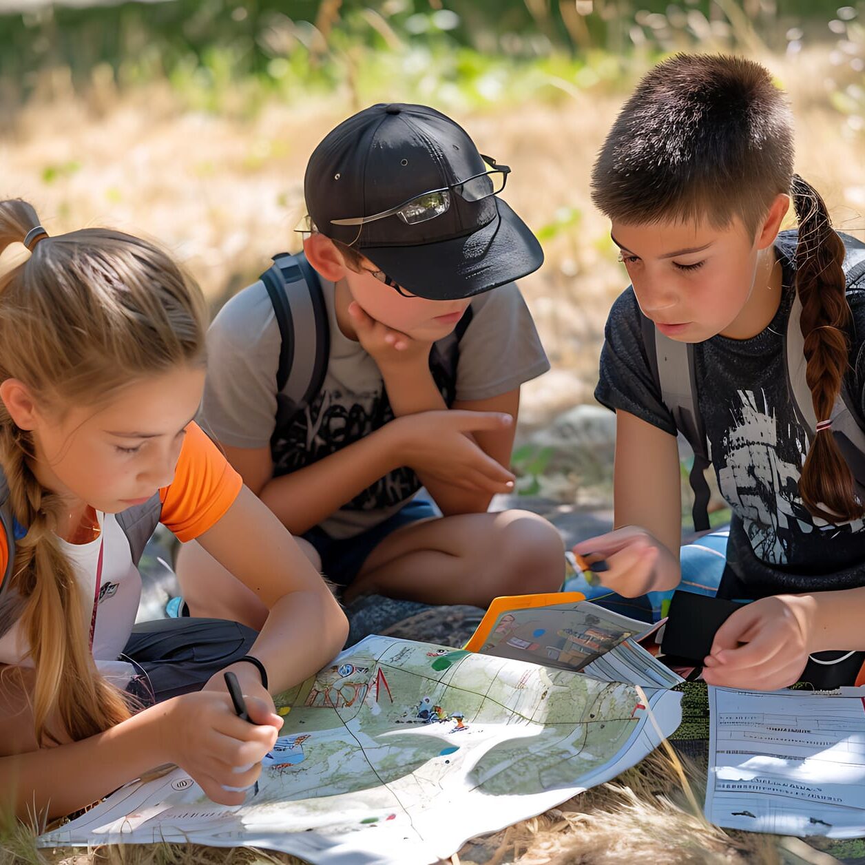 Young Explorers: Kids Engaging in Orienteering Adventure with Compasses on Campus Map Course